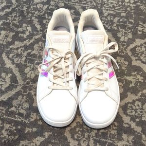 NWOT Adidas White Sneakers with Iridescent Rainbow Accent ~7